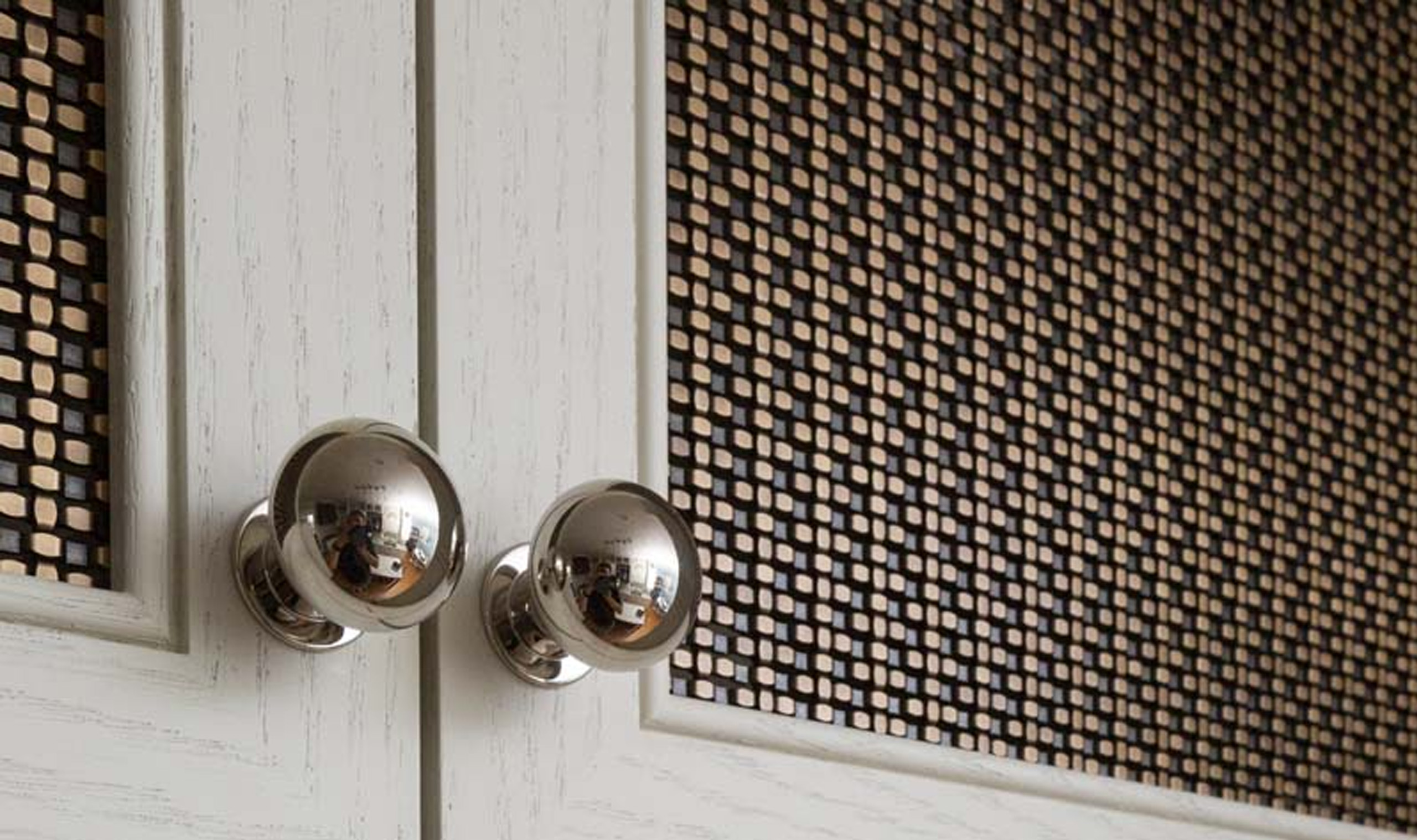 SZ-3 Decorative Woven Wire Mesh in plated Antique Copper as cabinet infill panels