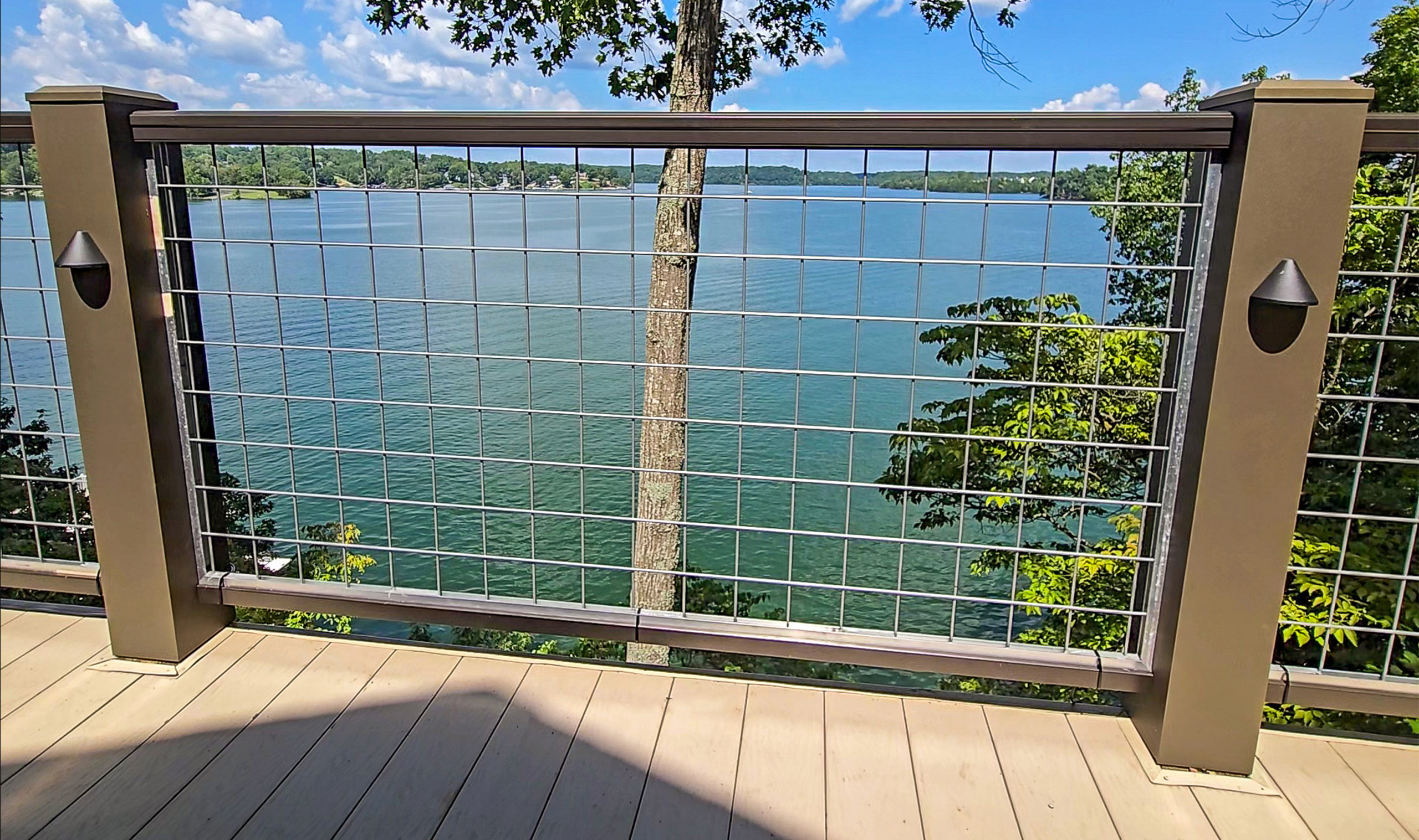 Outdoor railing with Banker Wire’s welded wire mesh design, ideal for DIY installation and long-term durability in residential settings.