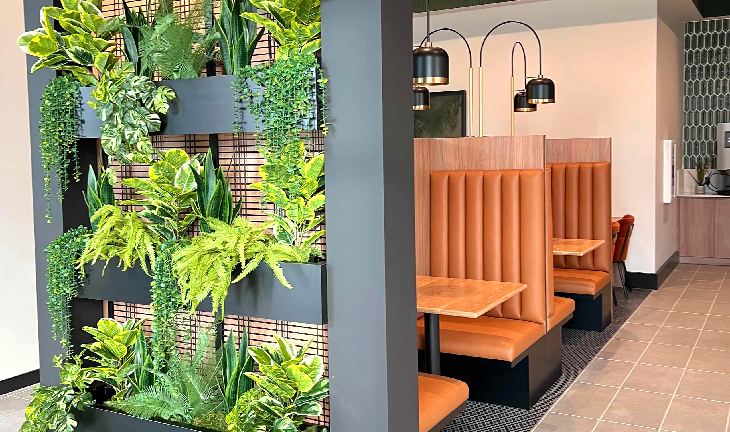 WDZ-539 Welded Wire Mesh in Powder Coat Black Installed as Indoor Planter