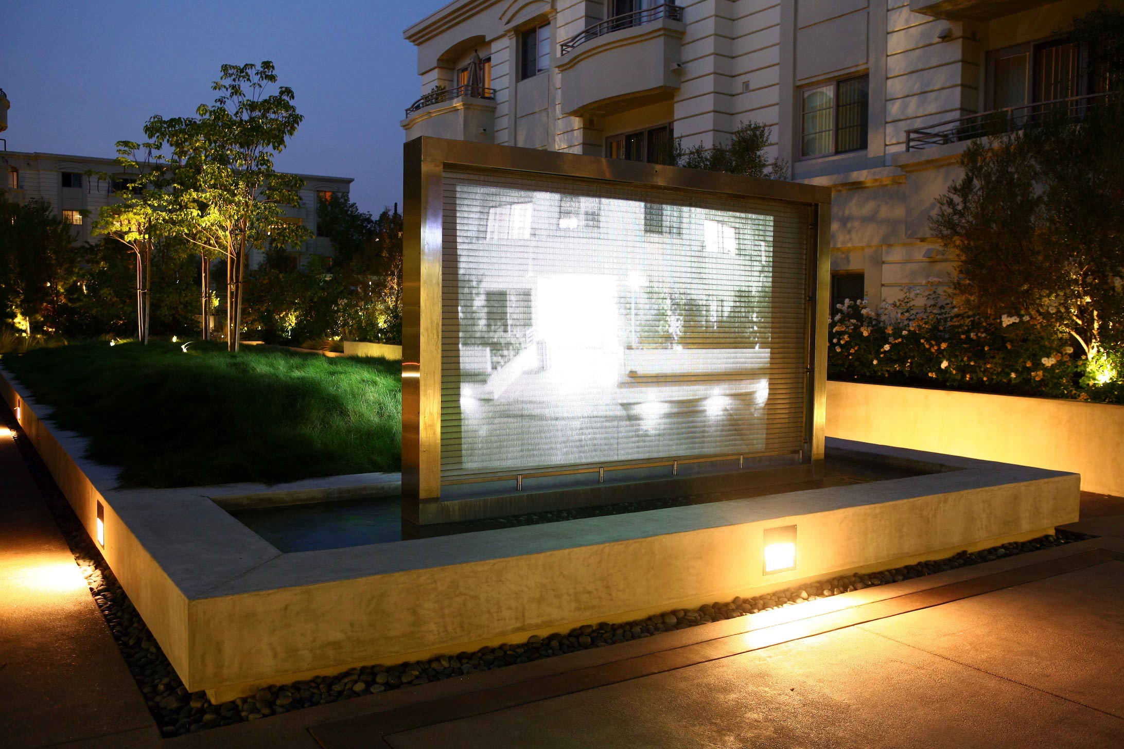 Studio City RGB-Lit Waterfall Sculpture and Projection Screen