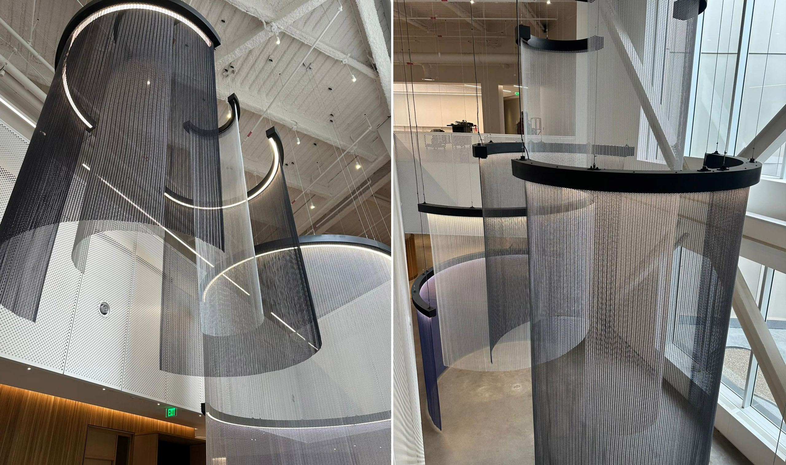 Delta 24RG Flexible wire mesh ceiling feature in corporate lobby Delta 24RG Flexible wire mesh ceiling feature in corporate lobby