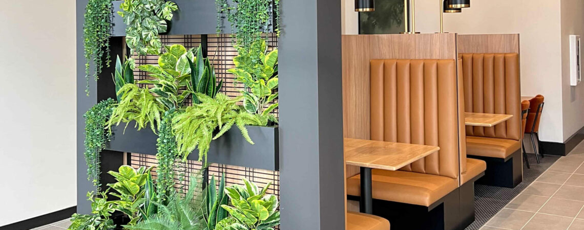 Welded Wire Mesh Trellis Installed as Indoor Planter Centerpiece