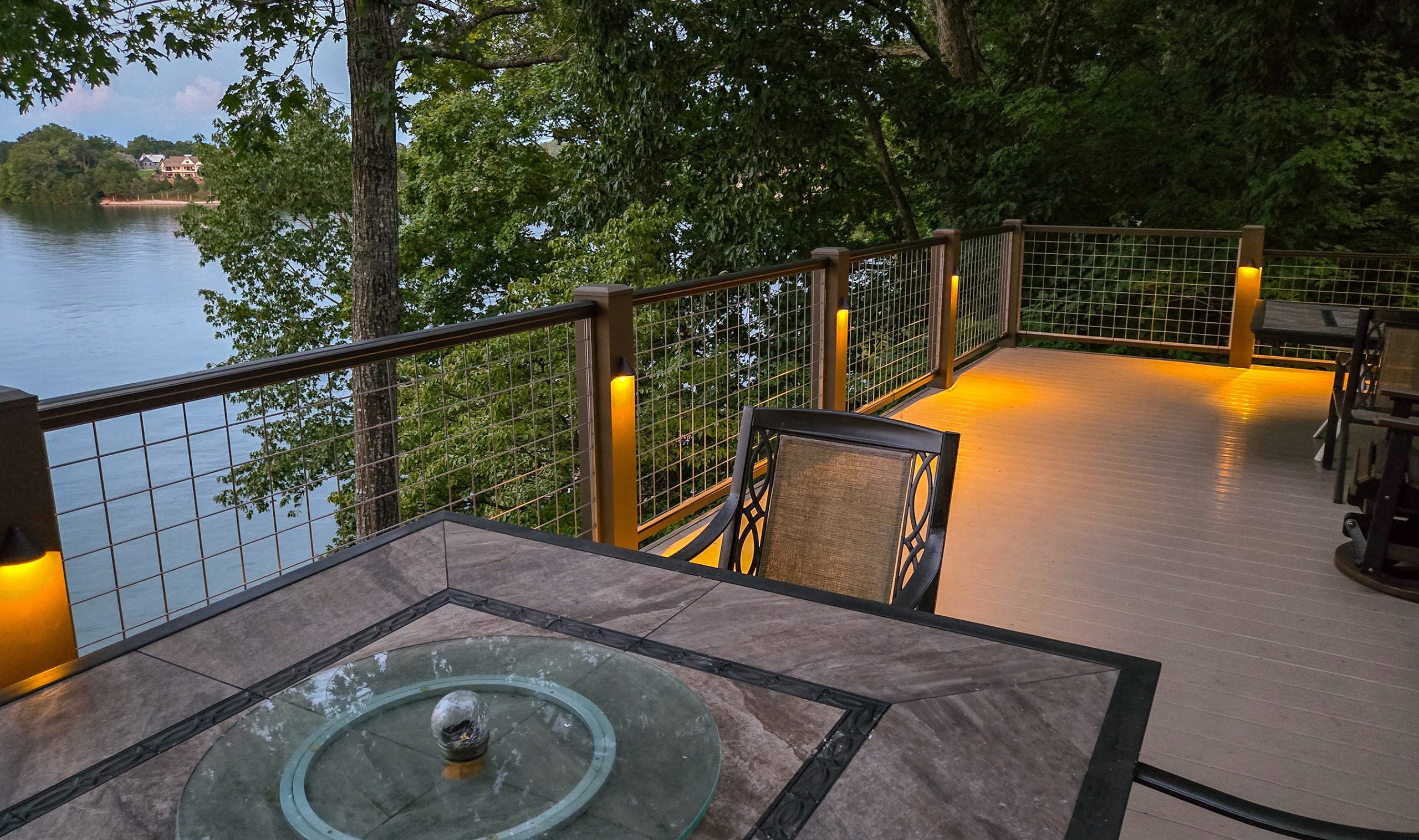 Welded wire mesh railing installed on a residential deck, showcasing Banker Wire’s durable and stylish solution for DIY homeowners.