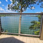 Close-up of welded wire mesh deck railing with industrial design, perfect for DIY outdoor projects and low-maintenance living.