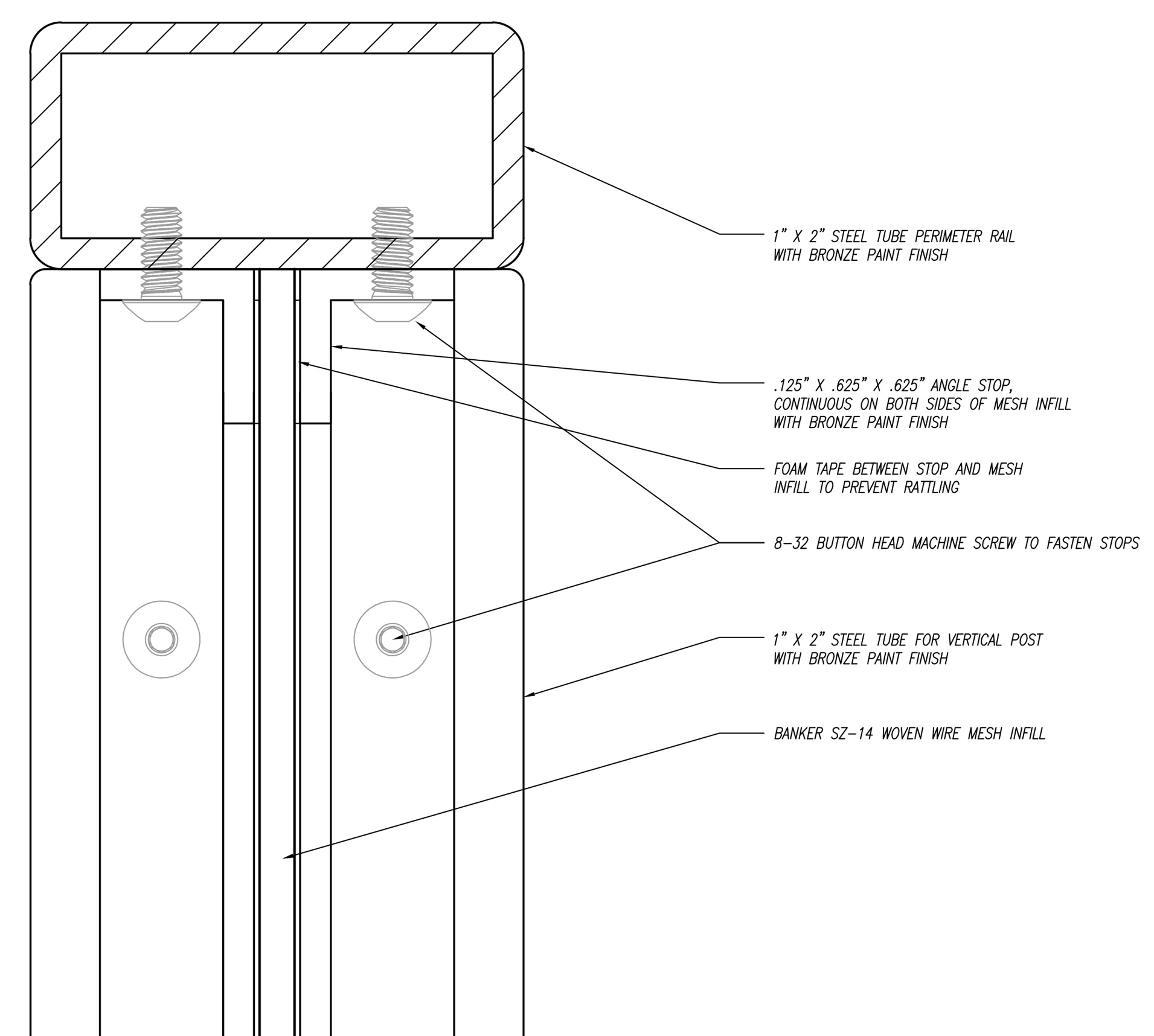 Framing design for Handrailing Infill Panels featuring the SZ-14 Woven Wire Mesh Pattern
