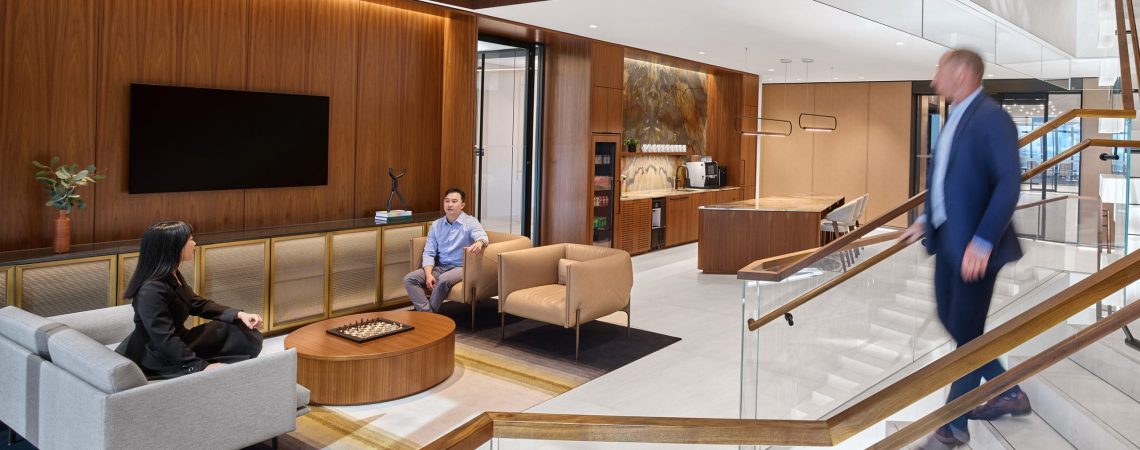 Woven Wire Mesh cladding cabinetry in corporate settings