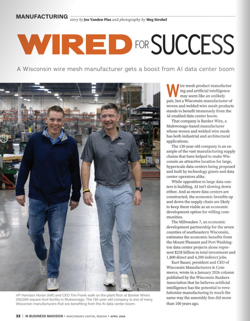 Banker Wire features with In Business Madison article on manufacturing wire mesh for data center applications.