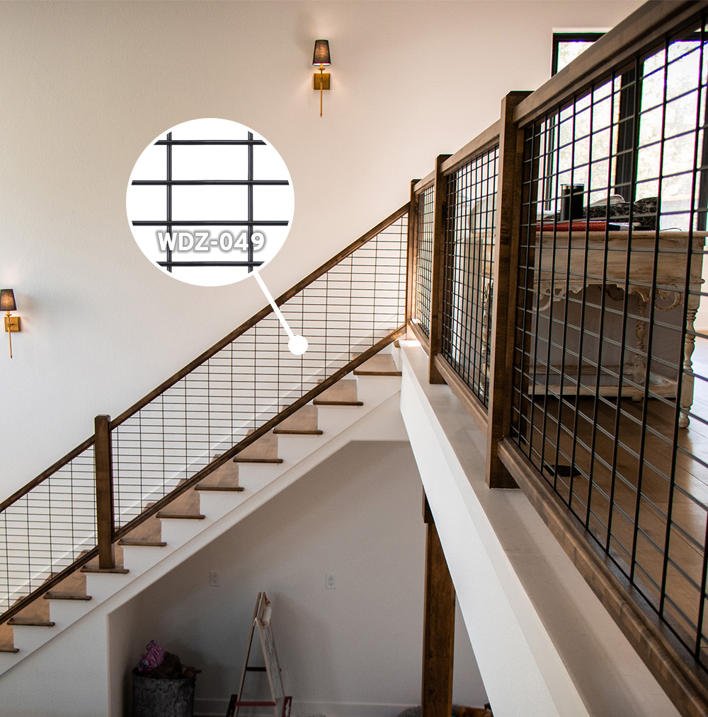 WDZ-049 welded wire mesh installed as handrail infill panels in home WDZ-049 welded wire mesh installed as handrail infill panels in home