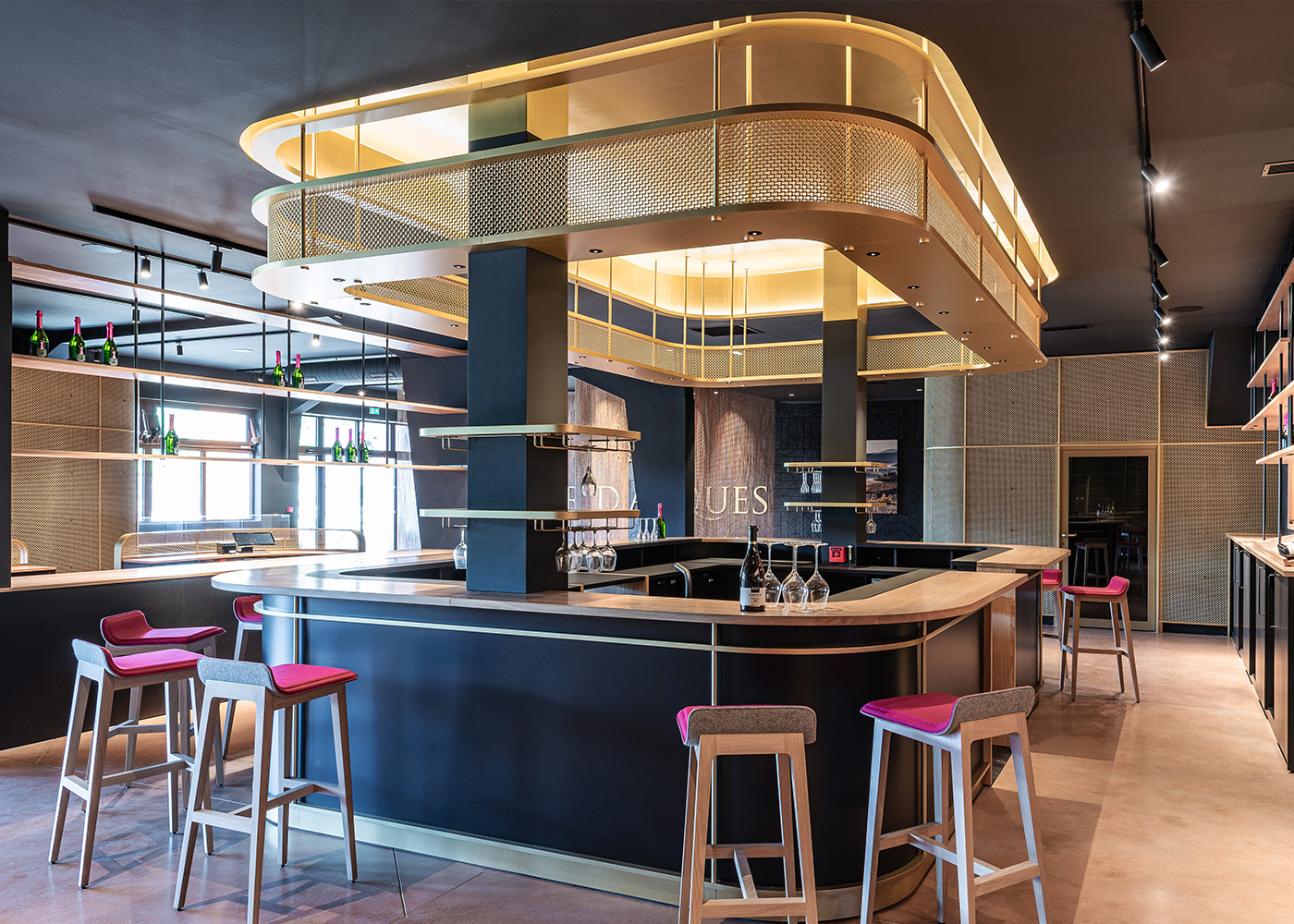 Brass Woven Wire Mesh Warms Up Wine Tasting Room Vibes